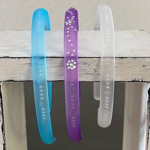 Girls Blue Purple Clear Rhinestone Flower Matte Three 3 Pc Set Plastic Headband